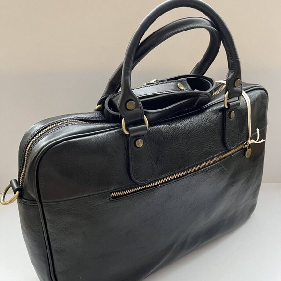 Floto Venezia Women Black Leather Boston Briefcase Attached Laptop Case w/ Strap - Picture 6 of 16